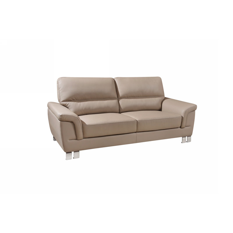 Canapé à accoudoirs roulés en cuir véritable Ajhtahage, Similicuir beige