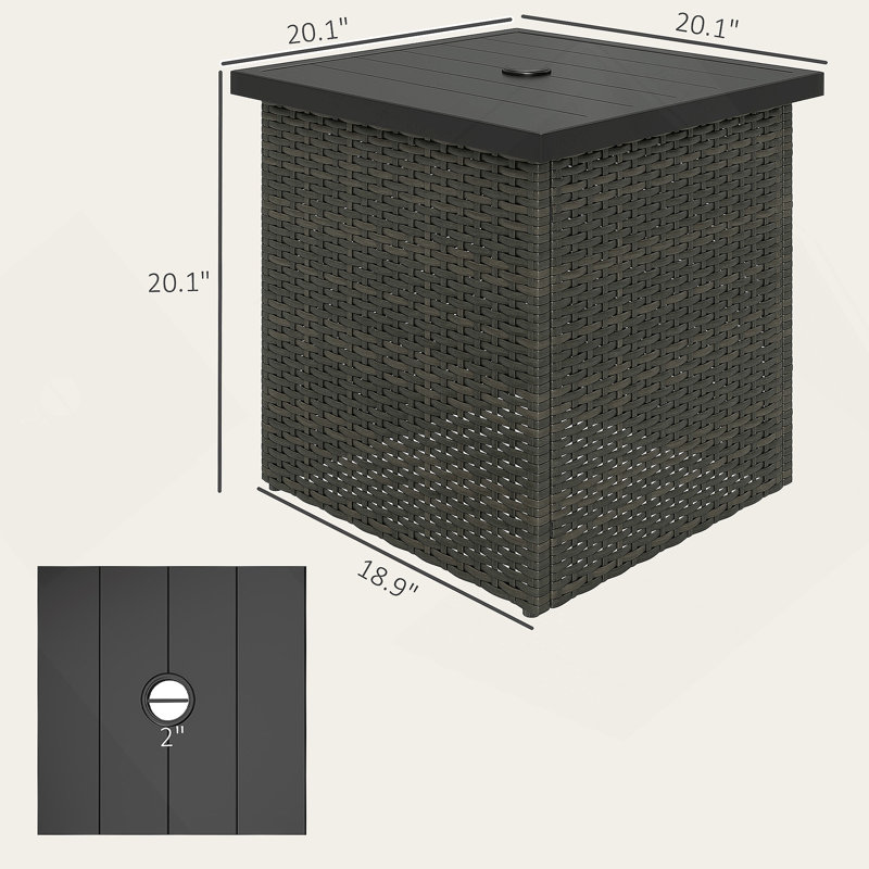 Table de bout, petite table basse d'extérieur pour patio, table d'appoint en osier avec trou pour parasol, Mélange de bruns