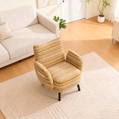Modern Style Armchair With Sanded Fabric, Side Storage Pocket, Solid Wood Legs, Comfortable Reading Chair For Living Room, Bedroom, Office