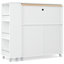 Classic Rolling Kitchen Island - Led Lighting, Power Socket, 2 Fluted Glass Doors, Storage, White On Wheels With Extended Table, White, Stable & Functional Construction-245648658
