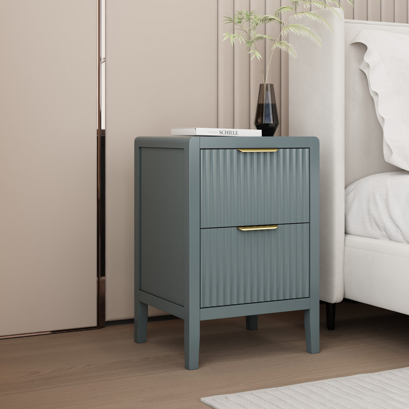 Ameenah 39cm W Solid + Manufactured Wood Bedside Table, Grey