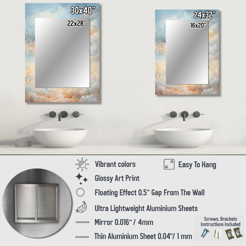 Heavenly Horizons - Sky Decorative Wall Mirror, Traditional Mirror, Printed Metal Art, 40" x 30"