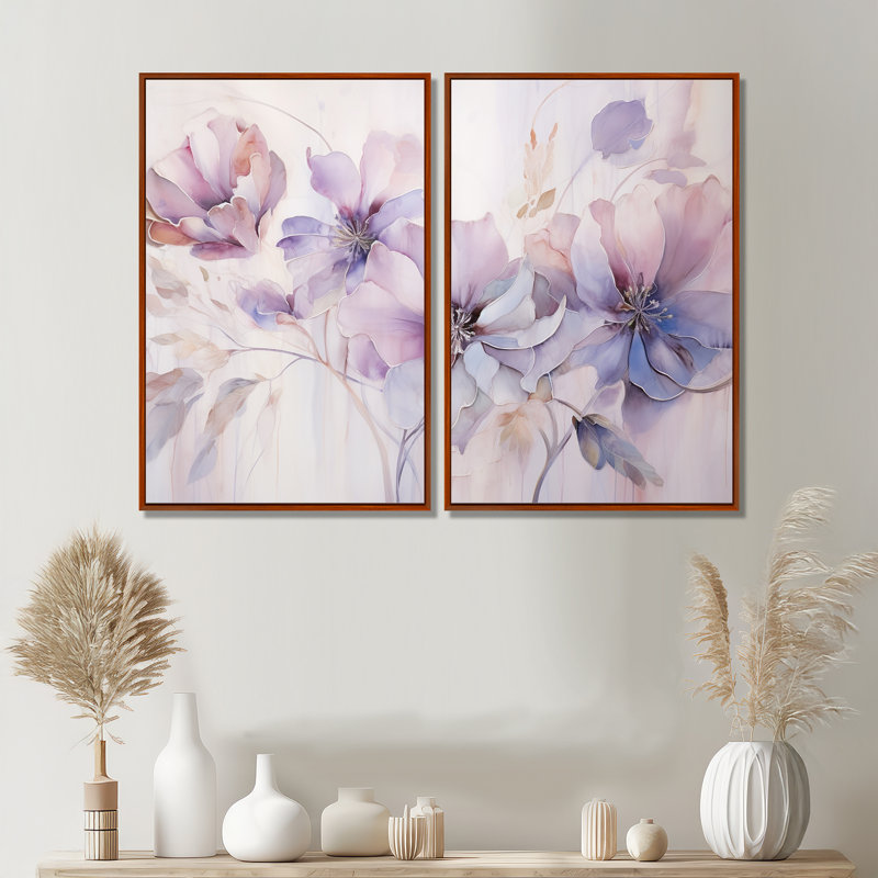 Clairence - Grand art mural abstrait botanique 2 pièces, 36" H x 48" W, Impression encadrée flottante, Brown