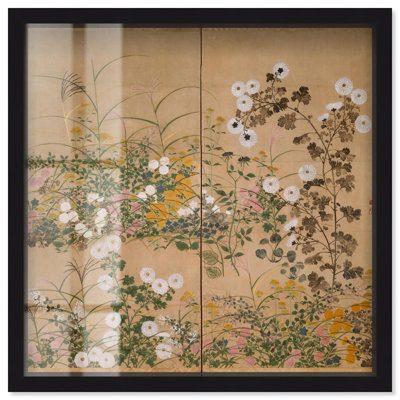 Flowering Plants in Autumn Shadowbox Print Vintage Floral Art by Art Remedy