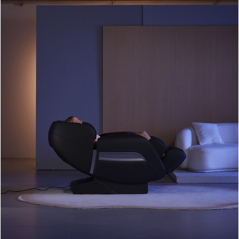 Faux Leather Heated Massage Chair, Black Faux Leather