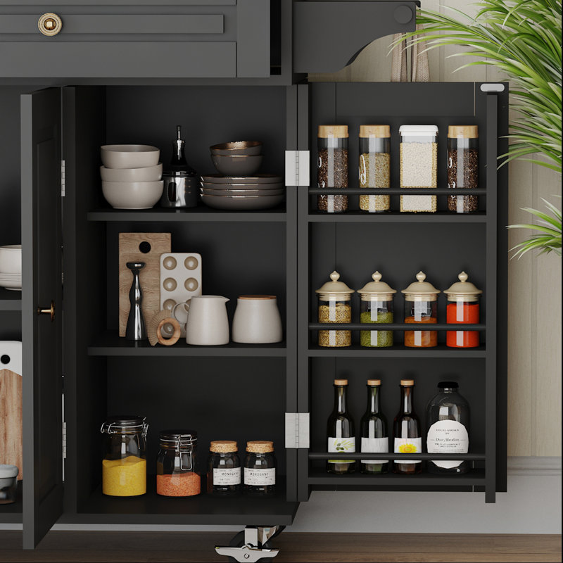 59" Kitchen Island W/sliding Drop Leaf And Storage Doors & Adjustable Shelves, Rolling Mobile Island Table With /spice Rack & Towel Rack & Drawers For Dining Room Kitchen Dining Room 