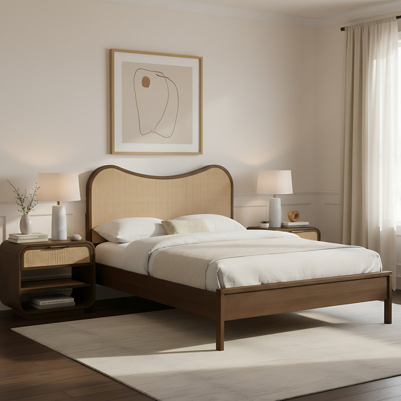 Windsor Solid Wood And Natural Cane Bed, Full / Double, Brown