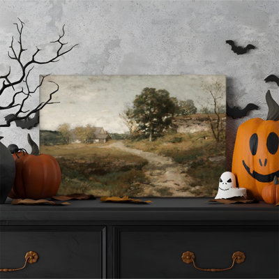 1 pièce encadrée Knarr peinture chemin de campagne, maison de campagne et arbres, paysage impressionniste impression de peinture affiche murale rétro Home Decor cadeau parfait pour une œuvre d'art moderne pour le salon de la chambre à coucher