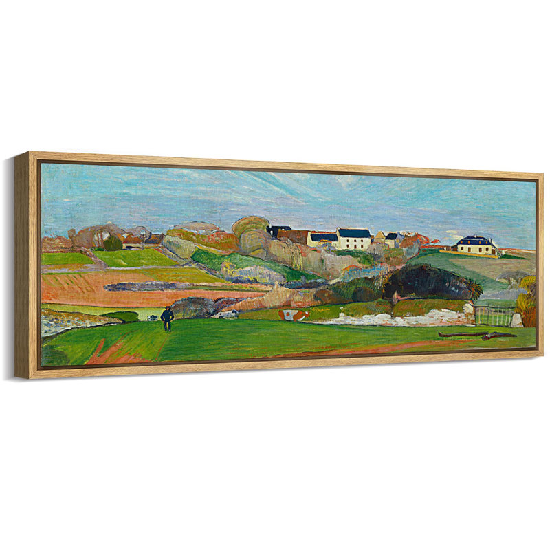 «Village On The Hill Vibrant Landscape Antique Retro Fine Art Art», impression encadrée colorée décorative, H 20 po x l 60 po
