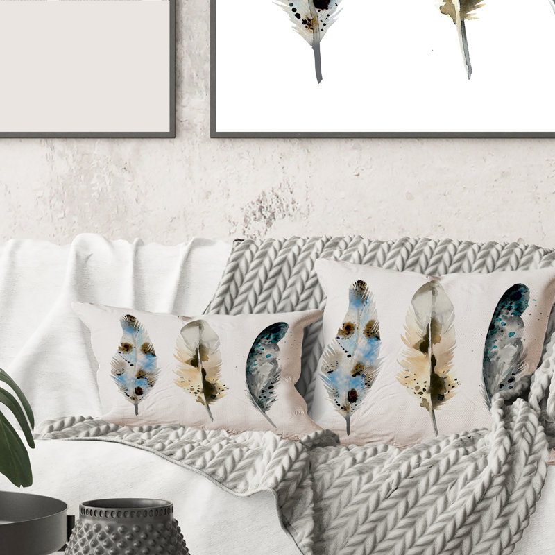 Rectangle, plumes colorées Boho V - coussin décoratif imprimé bohémien et éclectique