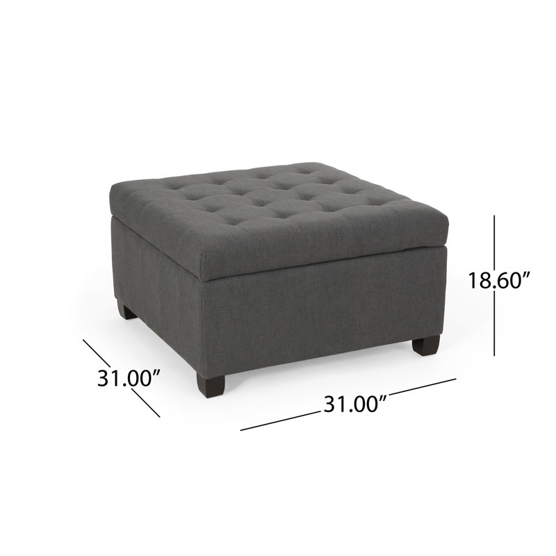Repose-pieds Cindy avec rangement, carré 31 po, tissu gaufré gris, Gris foncé