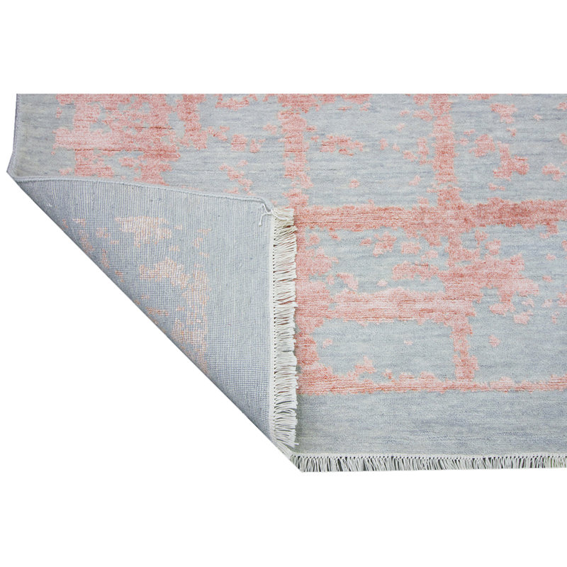 Tapis argent / cuivre noué à la main de haute qualité, Rectangle 9 pi x 12 pi