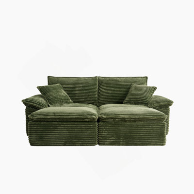Boneless 81-Inch Oversized Corduroy Sectional Sofa With Movable Ottoman, Soft Modern Comfort And No Assembly Required For Living Room Or Office.