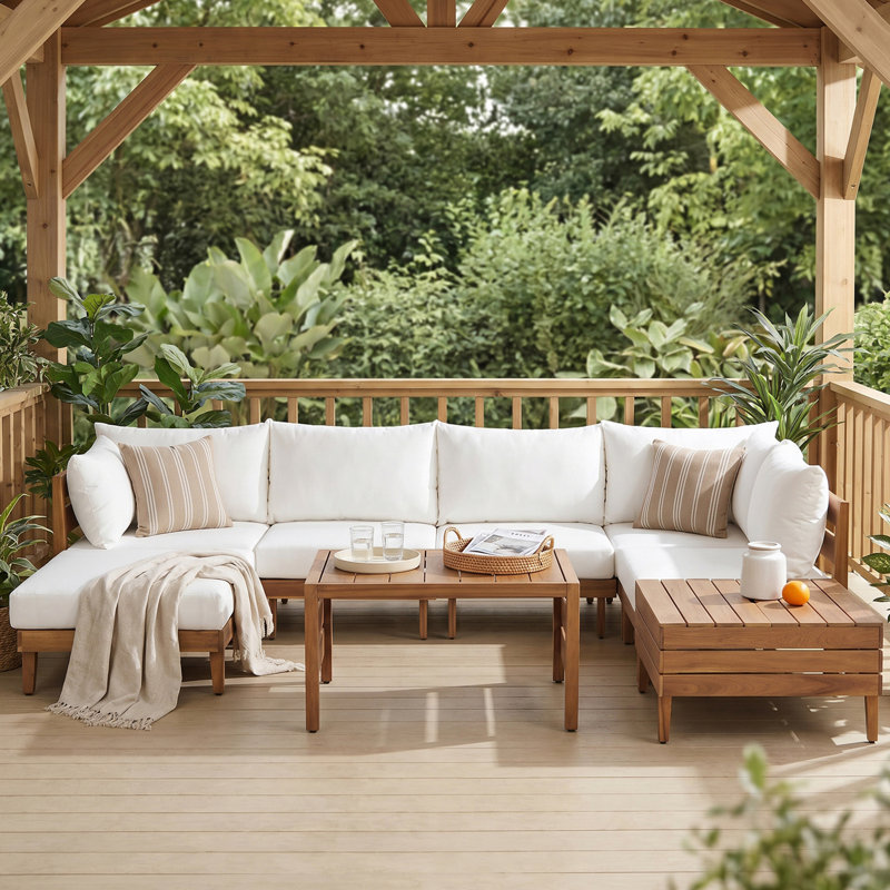 Ensemble de meubles modulaires d'extérieur en bois 8 pièces avec table à thé et coussins de rangement