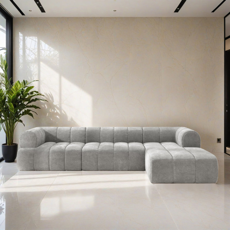 Canapé modulaire faisant face à la droite de 122,02 po de largeur avec méridienne, Polyester gris
