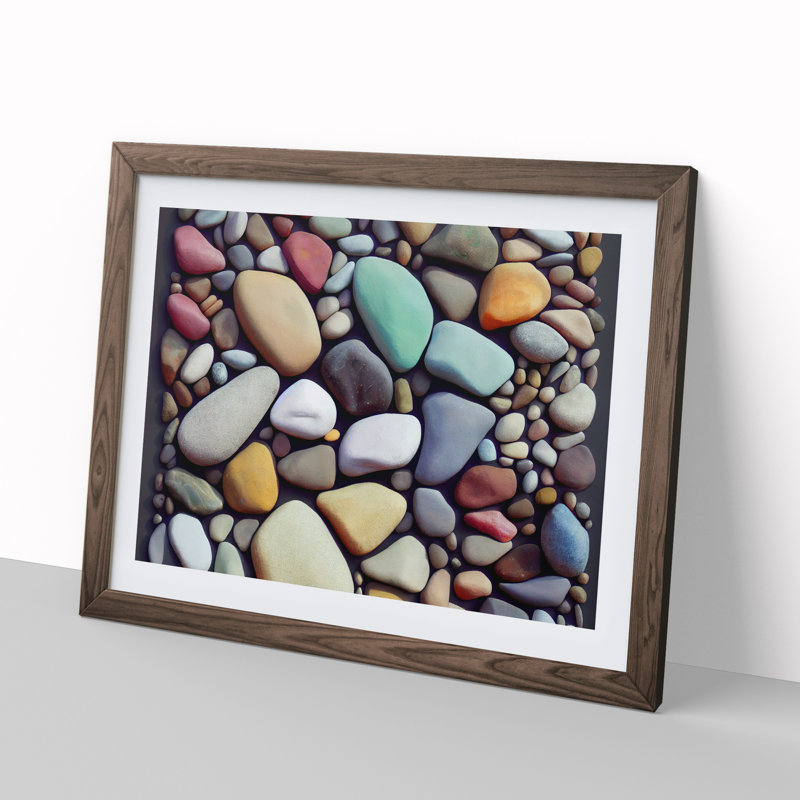 Beauteous River Pebbles - Single Picture Frame Print, 25cm H x 34cm W x 2cm D, Walnut Framed