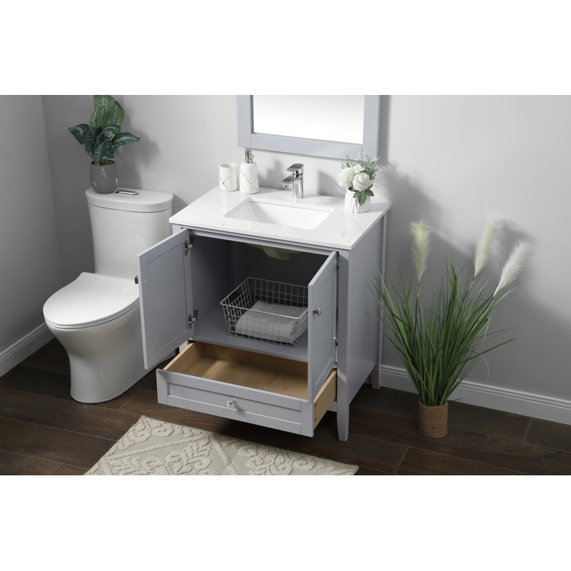 Ensemble de meuble-lavabo simple 30 po avec plateau en marbre Jadaya, Gris