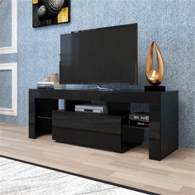 Meuble télé avec lumières DEL RVB, console de jeu moderne, console de jeu, 55 po avec tiroir