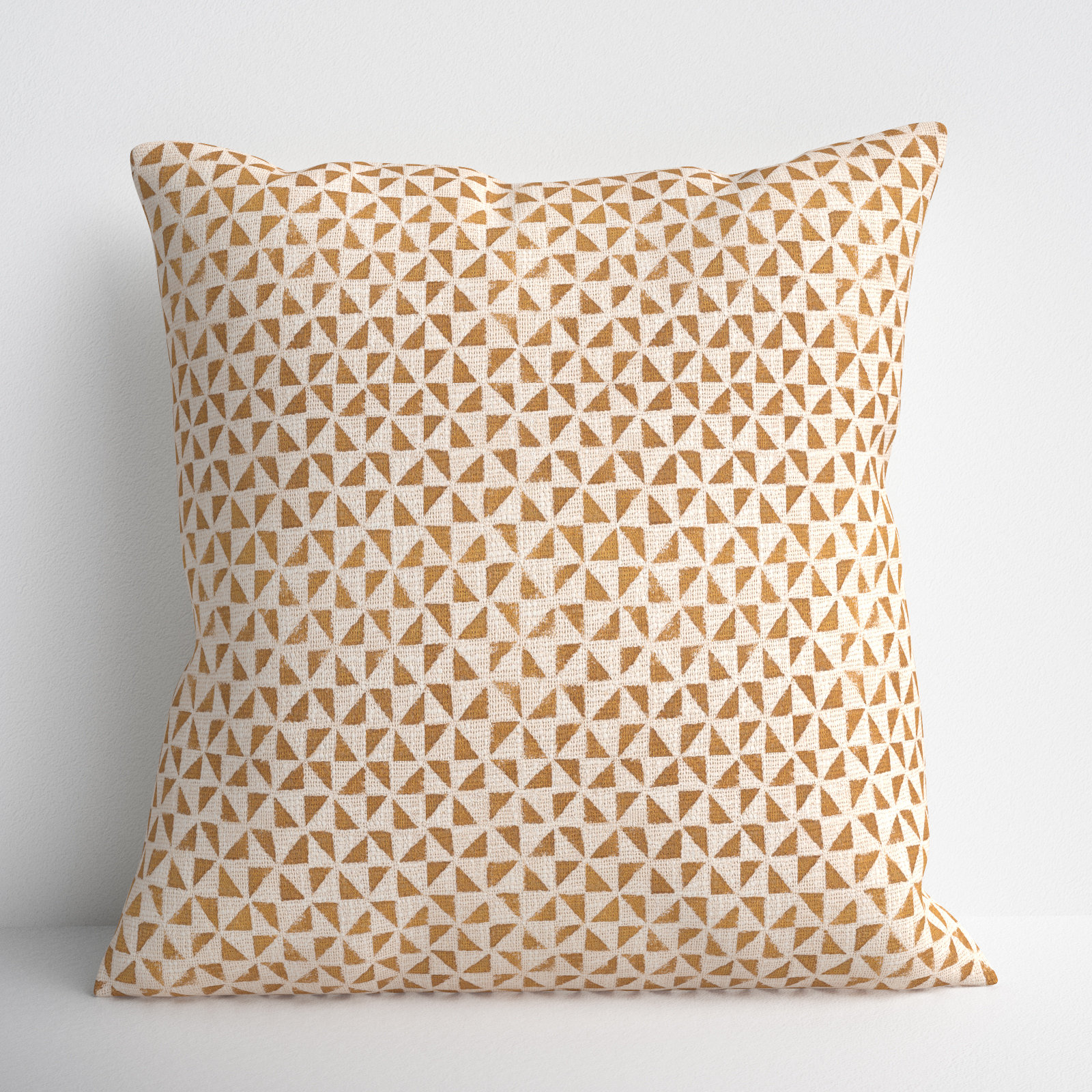 Zetta Geometric Cotton Throw Pillow, Beige/Camel, 18" x 18", Polyester/Polyfill