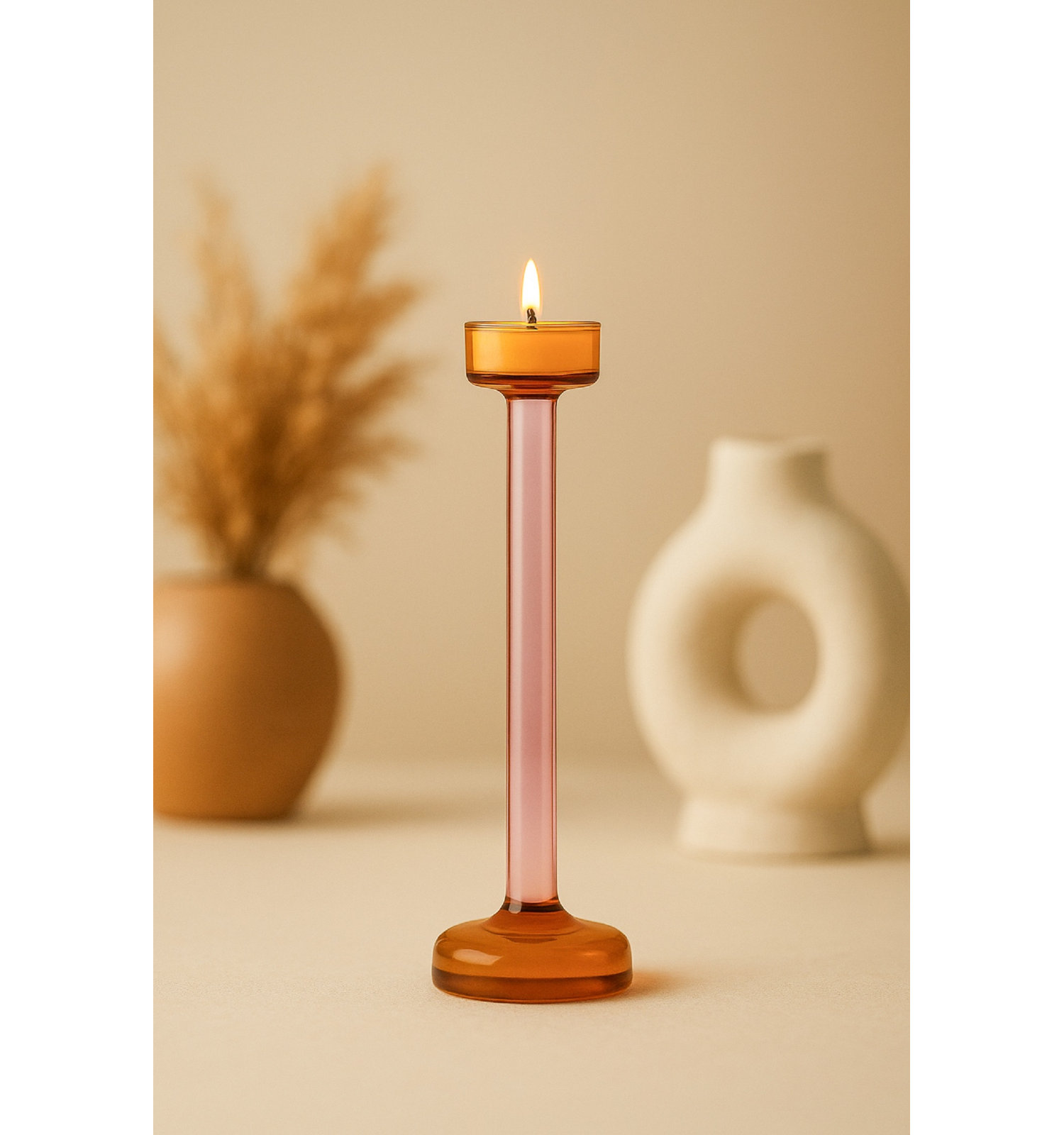 Ahmad Glass Tealight Candle Holder, 13.25"H x 3" W x 3" D, Pink
