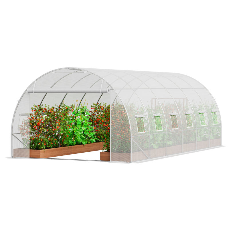 Walk-in Tunnel Greenhouse Galvanized Frame PE Cover, White, 6.5' H x 9.7' L x 19.4' D