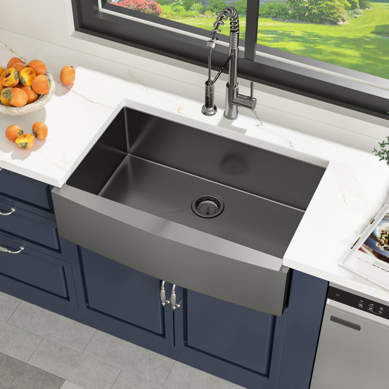 36" L x 21" W Farmhouse/Apron Kitchen Sink Single Bowl 16 Gauge Stainless Steel Farm Kitchen Sink Basin, Gunmetal Black