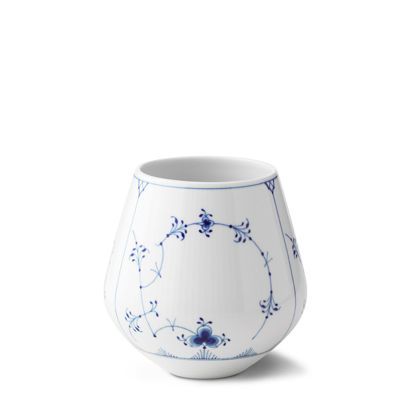 Blue Fluted Plain Blue/White Porcelain Table Vase, 5.9" H x 5.75" W x 5.75" D