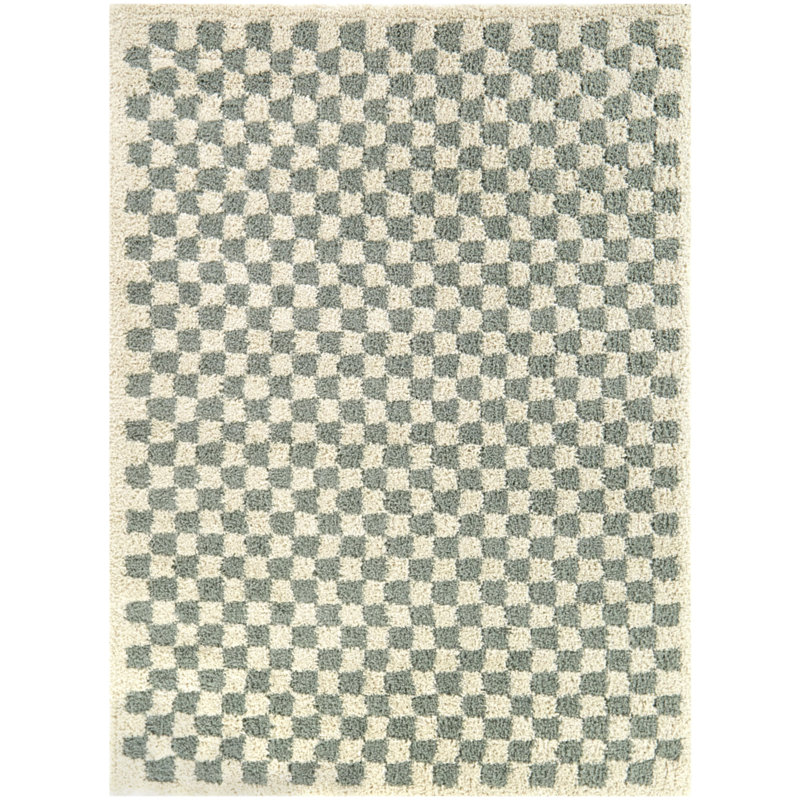 Tapis à poils longs sauge / crème à carreaux Walker, Rectangle 4 pi 4 po x 6 pi
