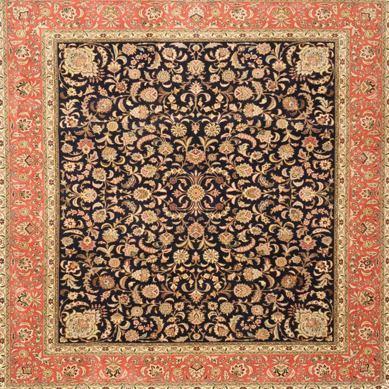 Orange oriental/noir/beige Tapis décoratif Loui, Rond 5 pi