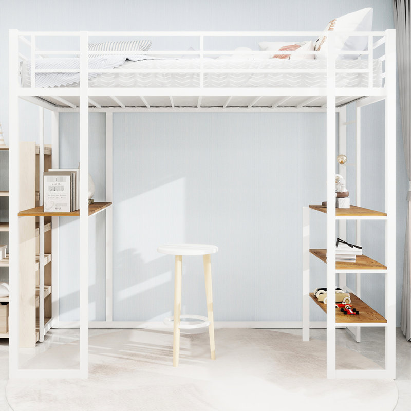 Lit simple en fer, table encastrée, garde-corps, stable, coffre-fort, chambre à coucher, pieds à double support, cadre de rangement peu encombrant, chambre à coucher simple, conception