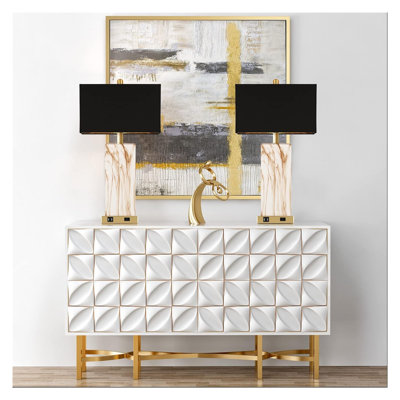 Set of 2 Modern Touch Control Table Lamps with Metal Base, Black and Gold Finish for Bedroom Nightstand