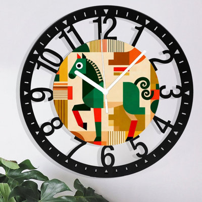 10" Round Iron Wall Clock with Silent Quartz Movement, Arabic Numerals, UV-Printed Design