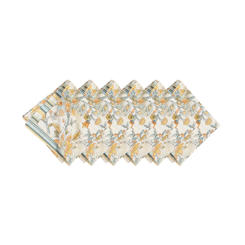 Ainsley Floral and Stripe Cotton Napkin Set of 6