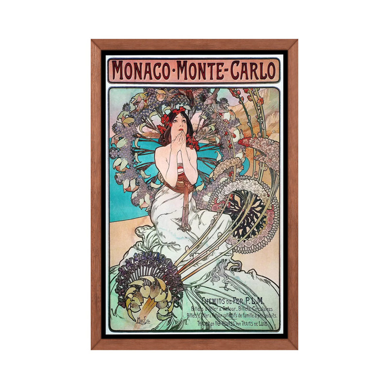 Monaco, Monte Carlo, 1897 par Alphonse Mucha - impression d'art graphique, Toile avec cadre en bois classique