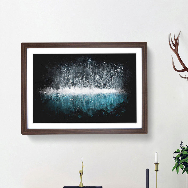 Forest Reflecting in Lake Louise - Picture Frame Graphic Art Print, 62cm H x 87cm W x 2cm D, Walnut Framed