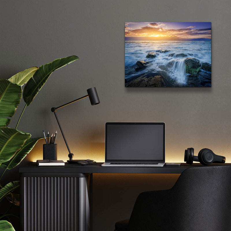 Art mural en verre Highland Dunes «Cascading Sunrise» par Rick Berk, H 12 po x l 16 po x P 0,13 po