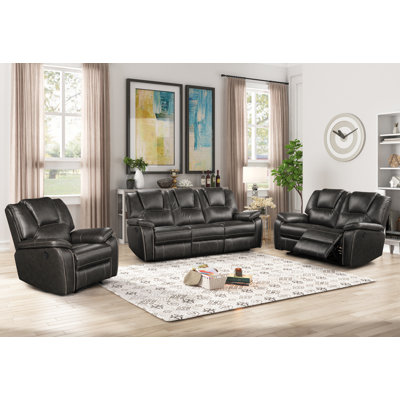 3PC Breathable Air Leather Power With USB Reclining Sofa Set