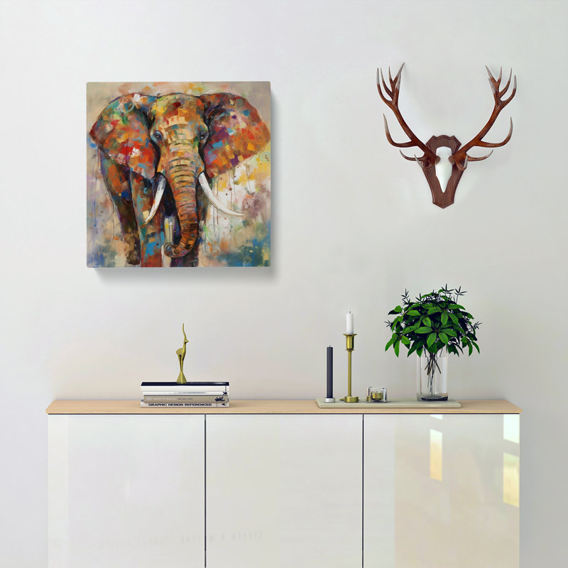 Elephant Abstract Expressionism - No Frame Print, 50cm H x 50cm W x 3cm D