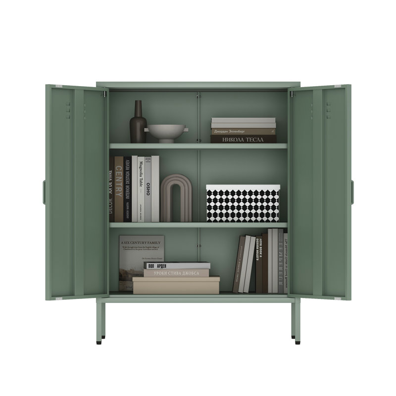 Naomi 2-Piece Modern Steel Accent Cabinet and Storage Cabinet with 8 Adjustable Shelves in Sage Green, Green