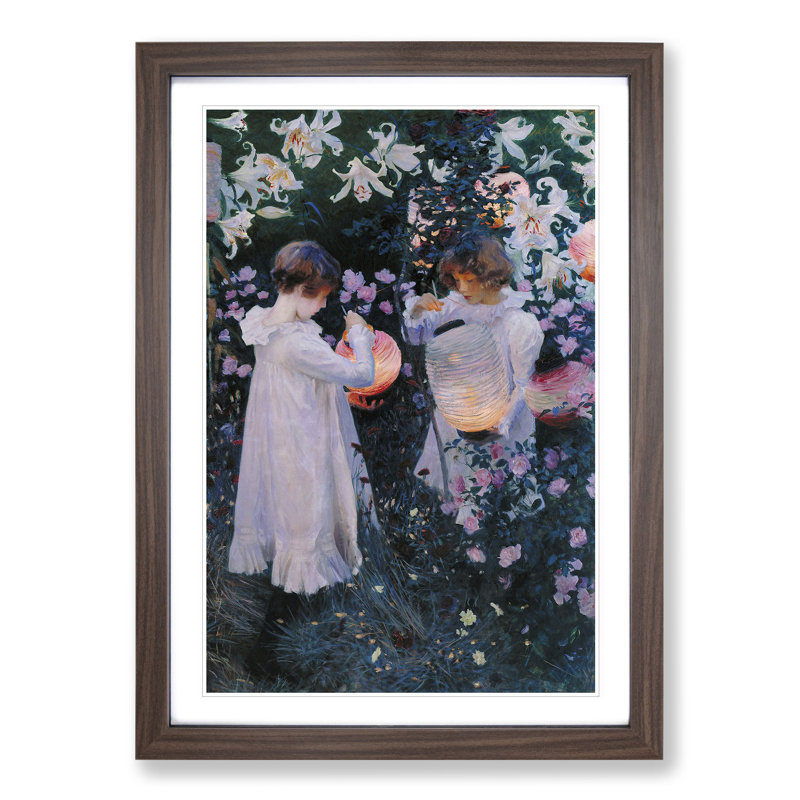 Carnation, Lily, Rose by John Singer Sargent - Picture Frame Painting, Walnut Framed, 48cm H x 36cm W x 2cm D