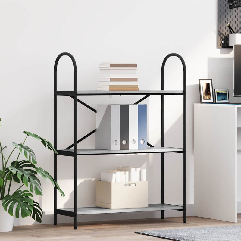  Bookshelf Engineered Wood, (3 Shelves) 109cm. H x 80cm. W x 30cm. D, Grey Sonoma