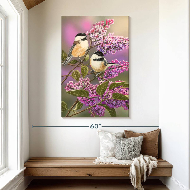 Brampt Lilacs And Chickadees, 48" H x 32" W