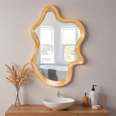 Miroir mural 33,46 "x 22,24" de forme irrégulière avec cadre en bois naturel