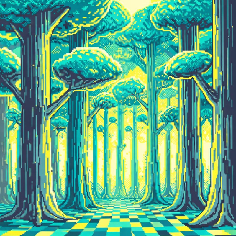 Couvertures Pixel Art Forest, L 60 po x H 80 po, Bleu sarcelle vif et jaune néon