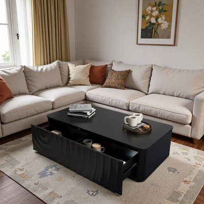 Modern Square Spiral Grain Coffee Table With 2 Drawers