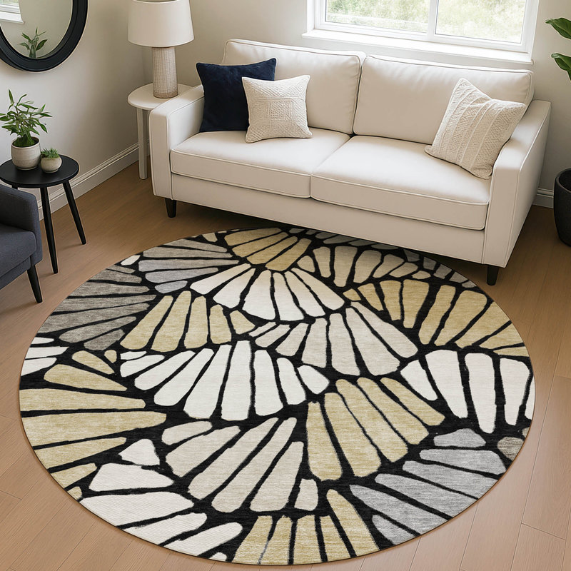 Machine Washable Indoor/Outdoor Chantille ACN2384 Floral Rug, Round 8'