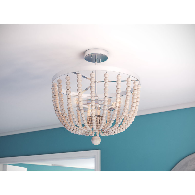 Dumas 3-Light Semi-flush Mount - Weathered White, Brushed Steel