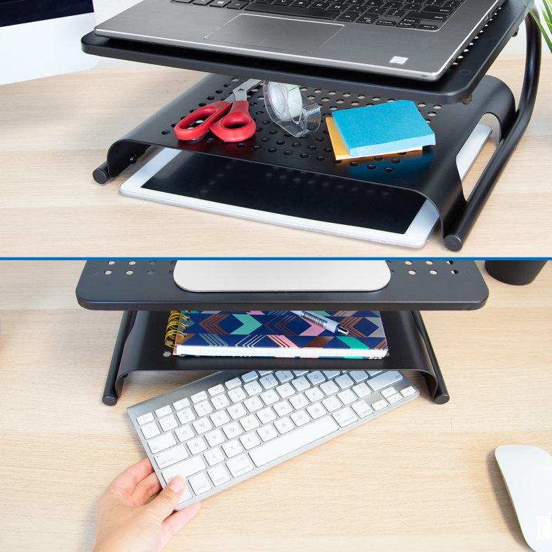 Mount-It! Two Tier Desk Organizer Riser, Monitor Stand with Keyboard Storage Shelf and 2 Shelves