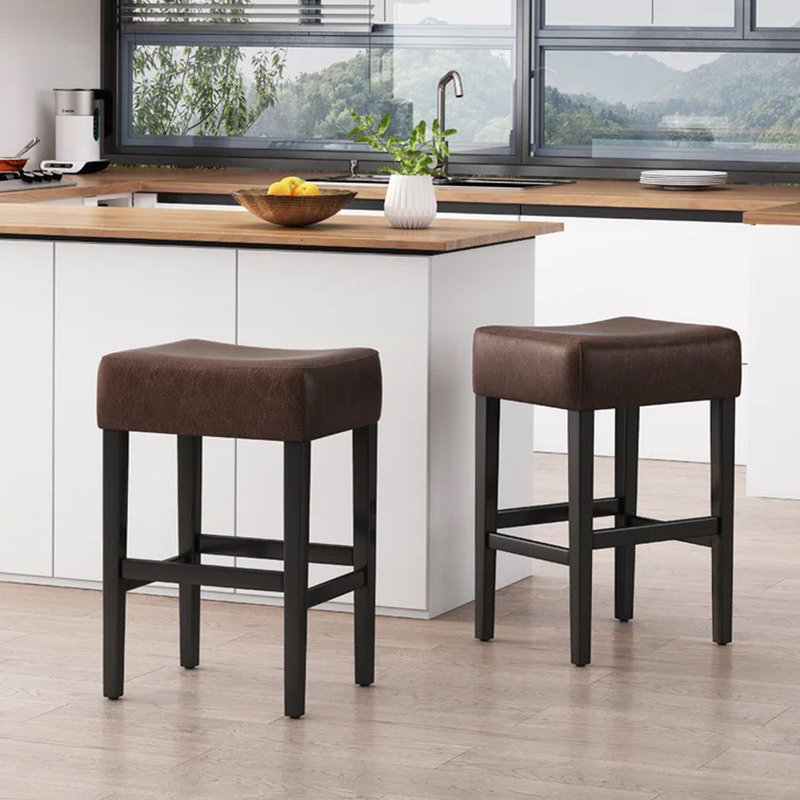 Set of 2, 26.75" Backless Leather Counter Height Barstool