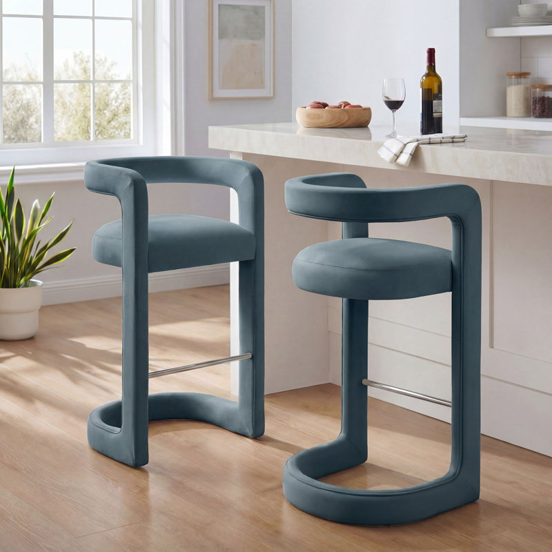 Ensemble de 2 tabourets de bar Winslow Performance en velours bleu cadet, Bleu cadet